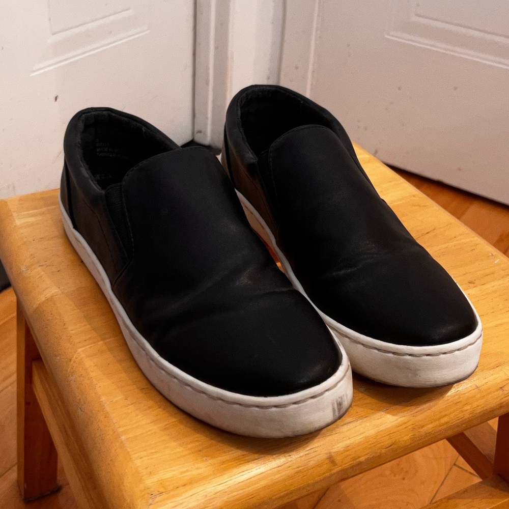 Black Faux Leather Slip-On Sneakers